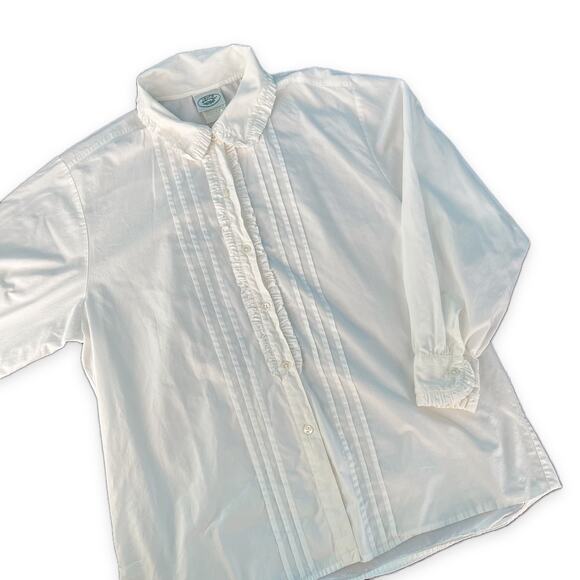 Vtg 80s/90s Laura Ashley Ruffle Front Button Down Shirt White sz 10 - Picture 11 of 12